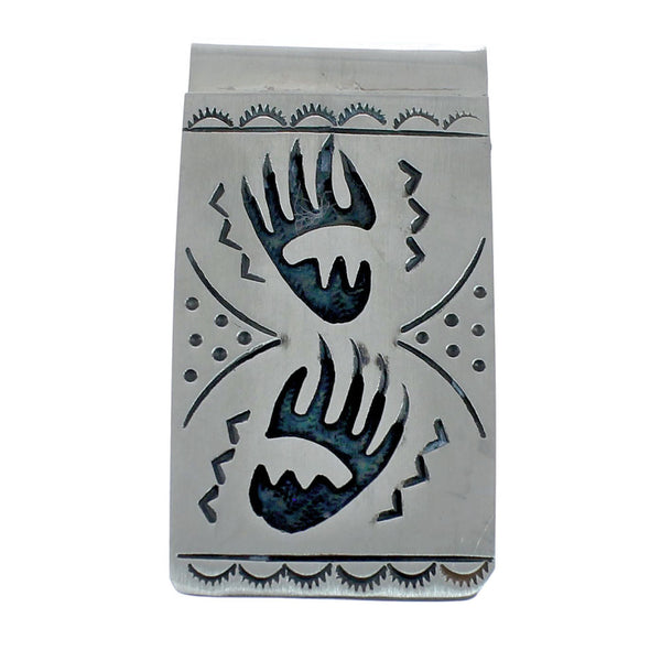 Native American Genuine Sterling Silver Bear Paw Money Clip JX127777